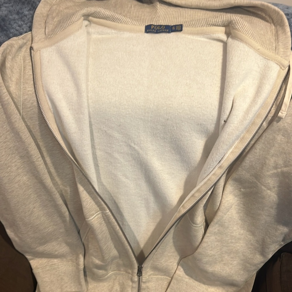 Polo by Ralph Lauren Men's Cream Full Zip Thick Lined Hoodie - Picture 6 of 9